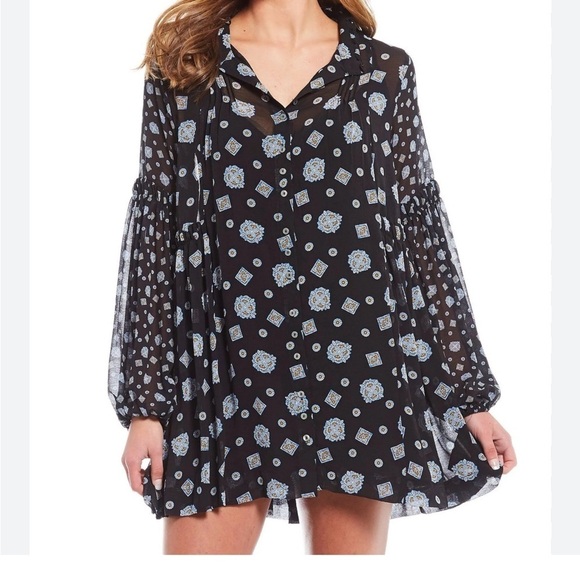 Free People Chiffon Mock Neck Turn Turn Summer Mini Dress - Picture 2 of 7